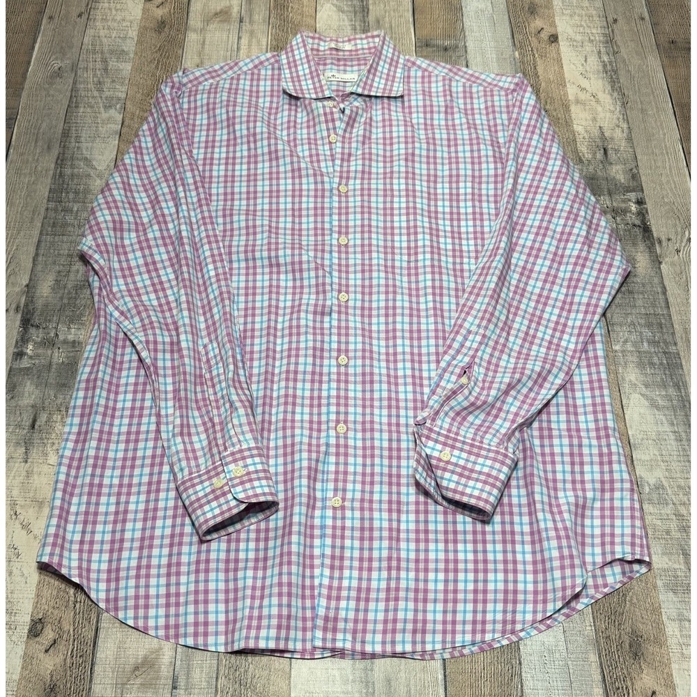 Peter Millar Shirt Mens XL Multicolor Pink Plaid Classic Button Down Long Sleeve